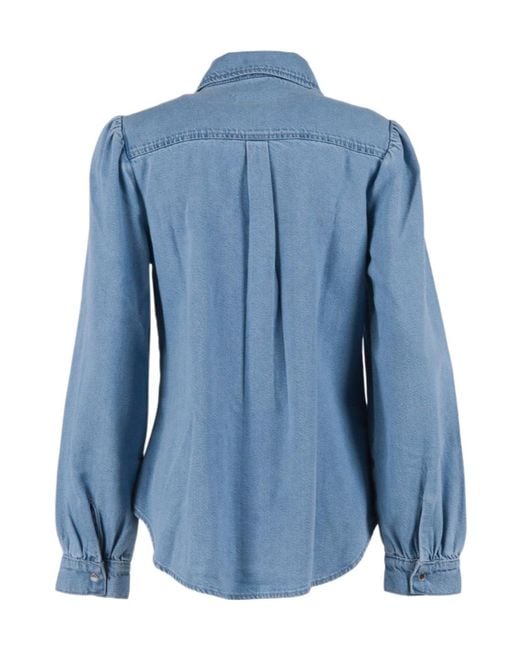7 For All Mankind Blue Puff-Sleeve Button-Up Shirt