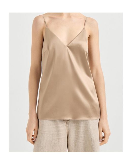 Brunello Cucinelli Natural V-Neck Sleeveless Top
