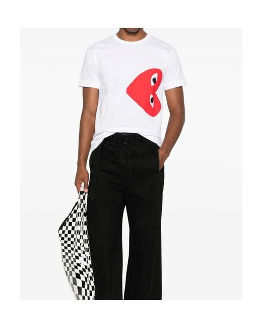 COMME DES GARÇONS PLAY White Comme Des Garçons Play Heart Printed Crewneck T-Shirt for men