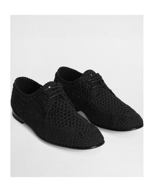 Dolce & Gabbana Black Woven Derby Shoes for men