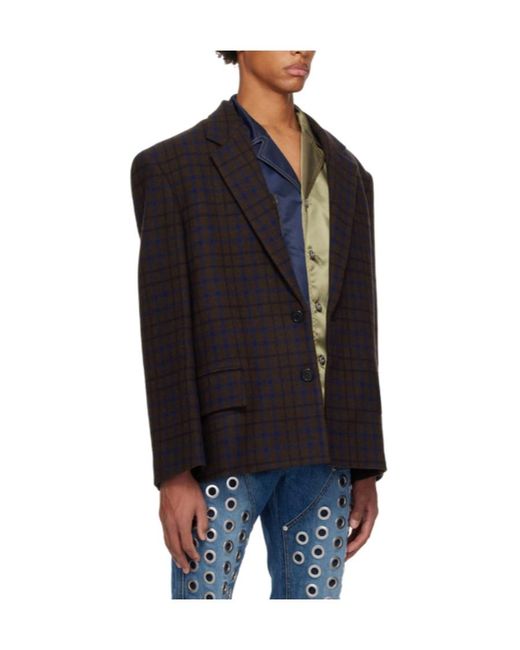 we11done Black Grid-Pattern Single-Breasted Blazer for men