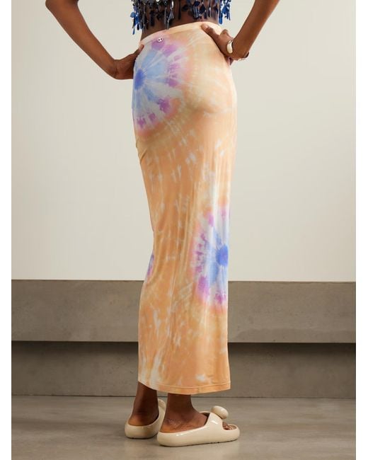 Rabanne Blue Tie-Dye Stretch Knit Midi Skirt