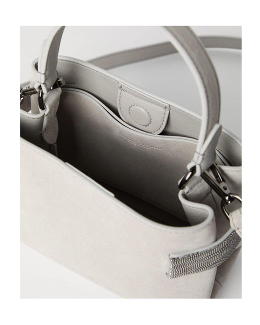 Brunello Cucinelli White Monili-Embellished Suede Tote Bag