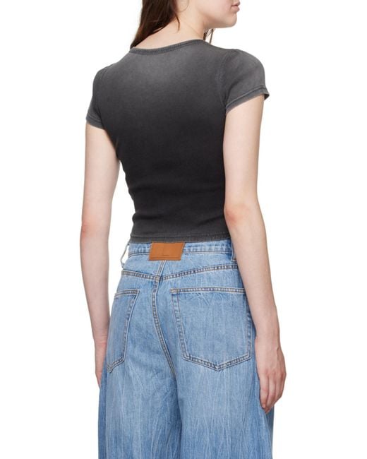 Alexander Wang Gray Hotfix Cursive-Logo Crewneck T-Shirt