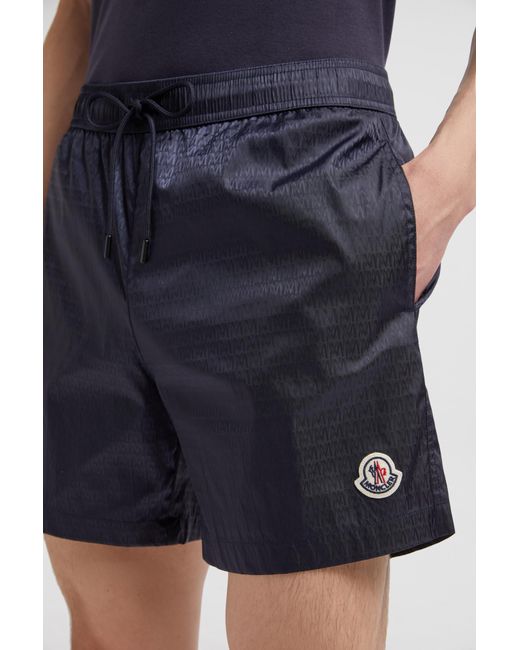 Moncler Blue Monogram Jacquard Swim Shorts for men