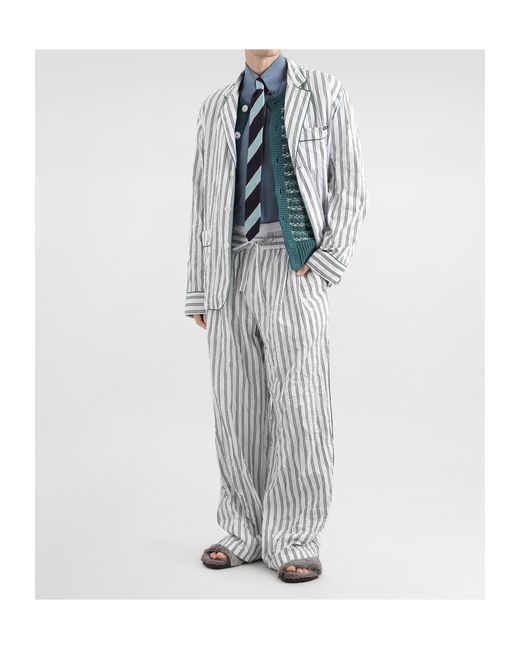 Dolce & Gabbana White Striped Drawstring Loungewear Trousers for men