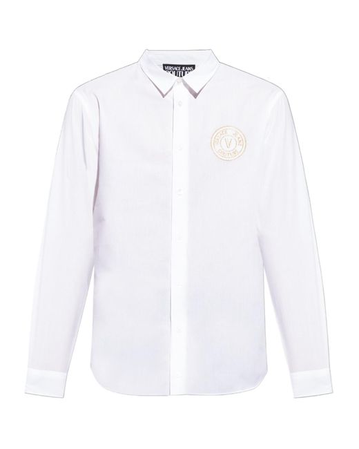 Versace Jeans White Couture Logo-Embroidered Button-Up Shirt for men