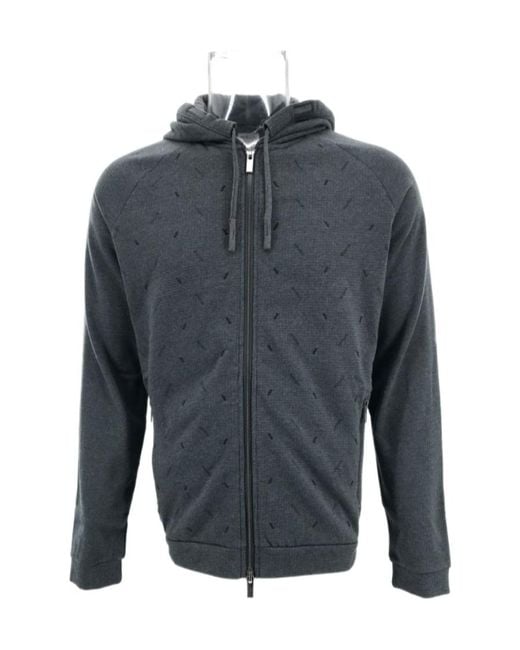 Armani Collezioni Gray Long-Sleeved Zipper Hooded Sweater for men