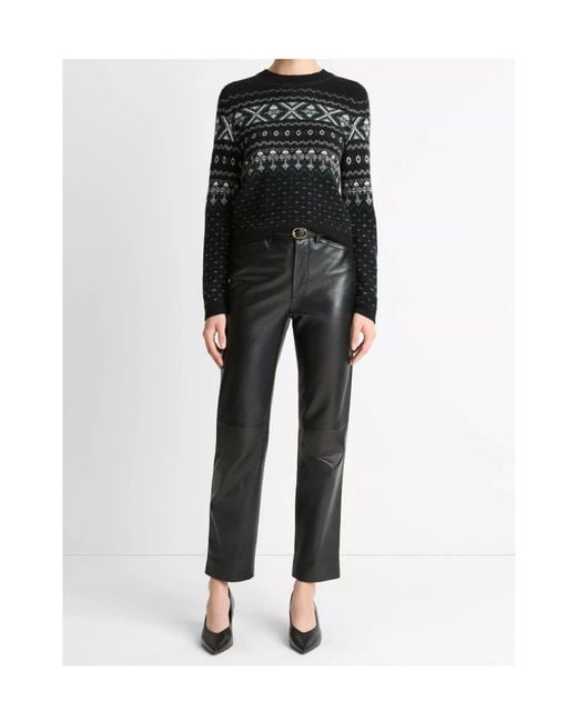 Vince Black Patterned Crew-Neck Sweater