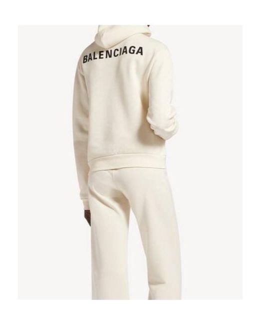 Balenciaga White Logo Embroidered Medium Fit Hoodie