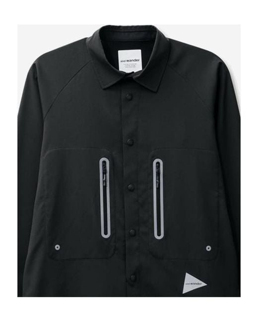 And Wander Black Long-Sleeved Collared Shirt for men