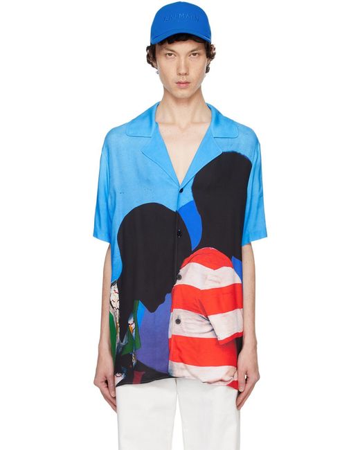 Balmain Blue Prince Gyasi Printed Twill Pyjama Shirt for men