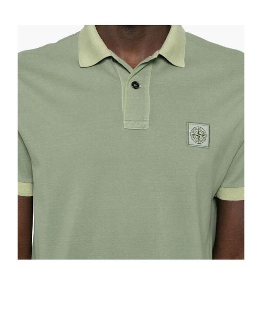 Stone Island Green Compass-Patch Buttoned Polo Shirt for men
