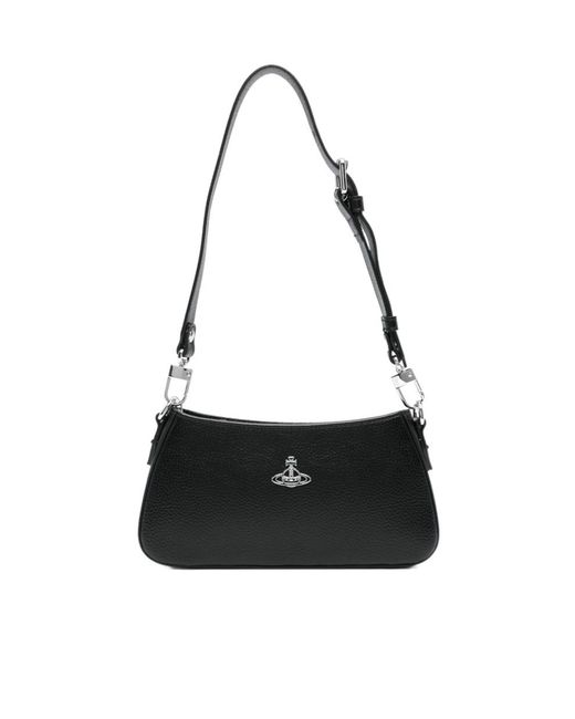 Vivienne Westwood Black Orb-Plaque Top Zipped Shoulder Bag