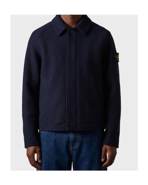 Stone Island Blue Long-Sleeved Button Jacket for men