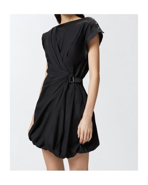 Pinko Black Asymmetric Neck Ruched Short Dress
