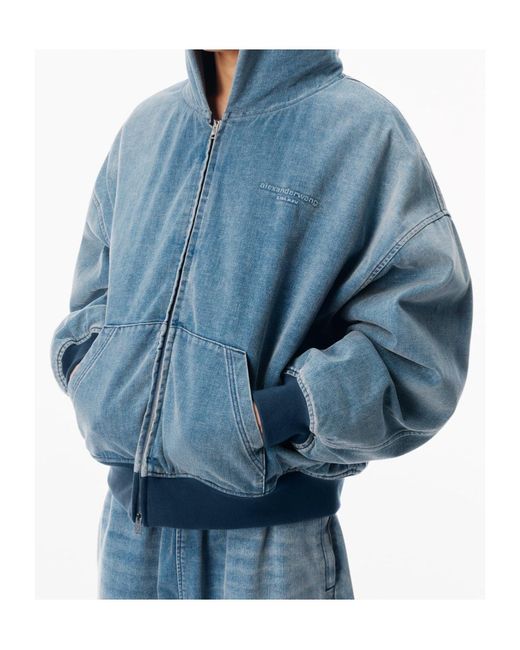 Alexander Wang Blue Brushed Denim Oversized Hoodie for men
