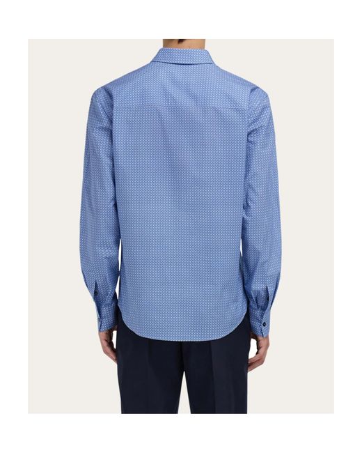 Ferragamo Blue Ferragamo Monogram Long-Sleeve Shirt for men