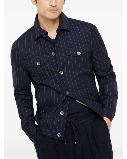 Brunello Cucinelli Blue Striped Virgin-Wool Jacket for men