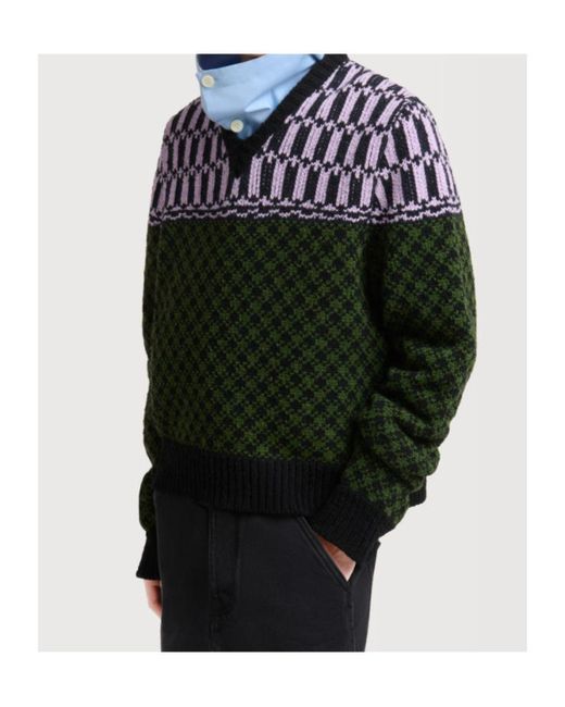 Marni Green Wool Jumper With Geometric Motif for men