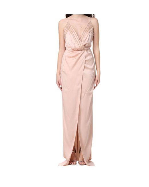 Elisabetta Franchi Pink Draped Sequin Maxi Dress