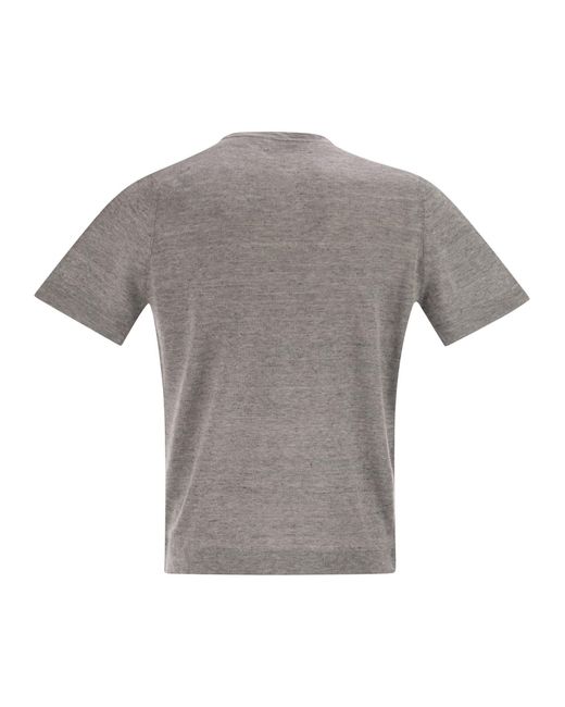 Brunello Cucinelli Gray Linen And Cotton Crew Neck T-Shirt for men
