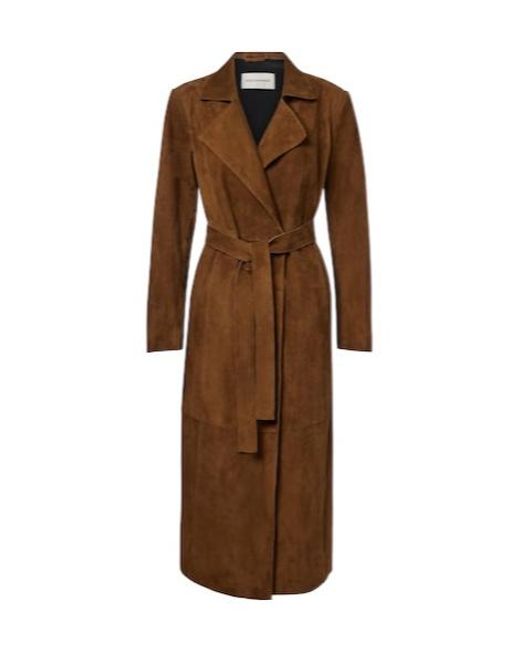 Nour Hammour Brown Winona Belted Suede Wrap Coat