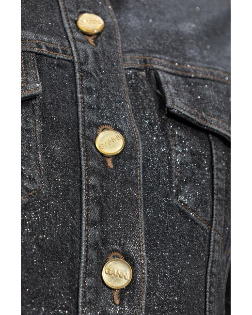 Ganni Black Flared Denim Mini Dress