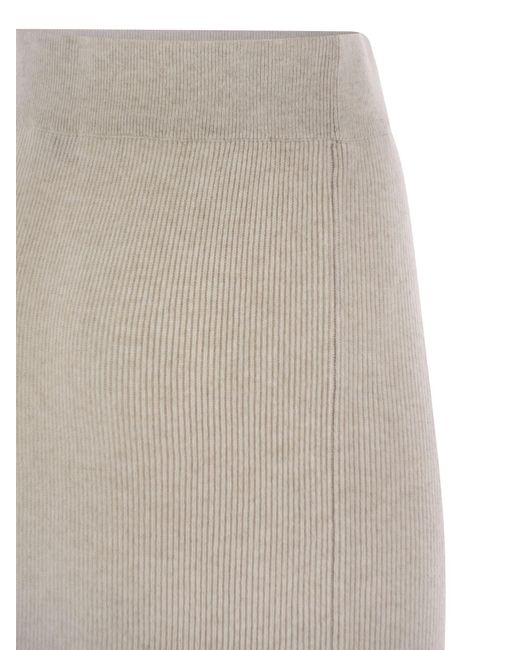 Brunello Cucinelli White Straight Hem Knitted Midi Skirt