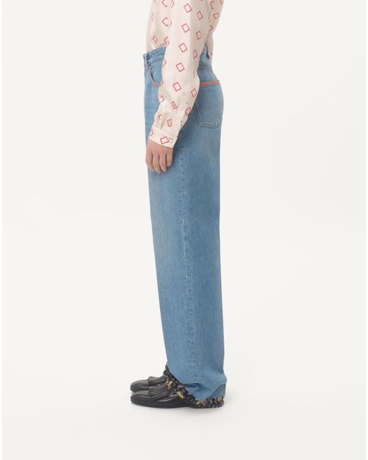 Valentino Blue Floral Trim Straight Leg Jeans for men