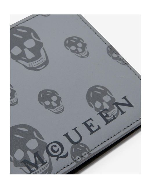 McQueen Gray Skull Printed Bi-Fold Wallet for men