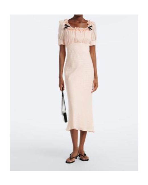 Alessandra Rich Pink Bow-Detail Ruffled Silk Jacquard Midi Dress