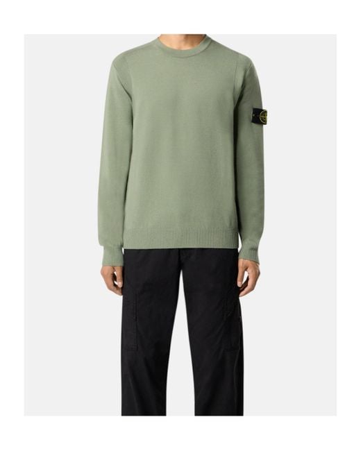 Stone Island Green Crewneck Jumper With Reverse Stitch Details for men