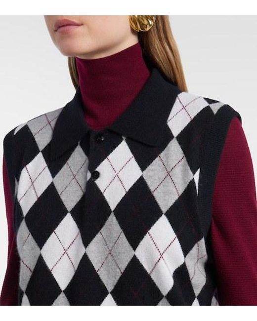 Lisa Yang Black Anwen Argyle Cashmere Sweater Vest