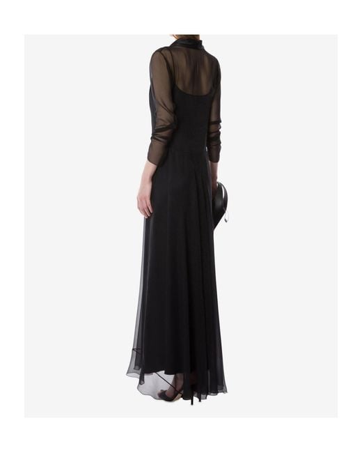 Alberta Ferretti Black Cowl Neck Chiffon Dress With Petticoat