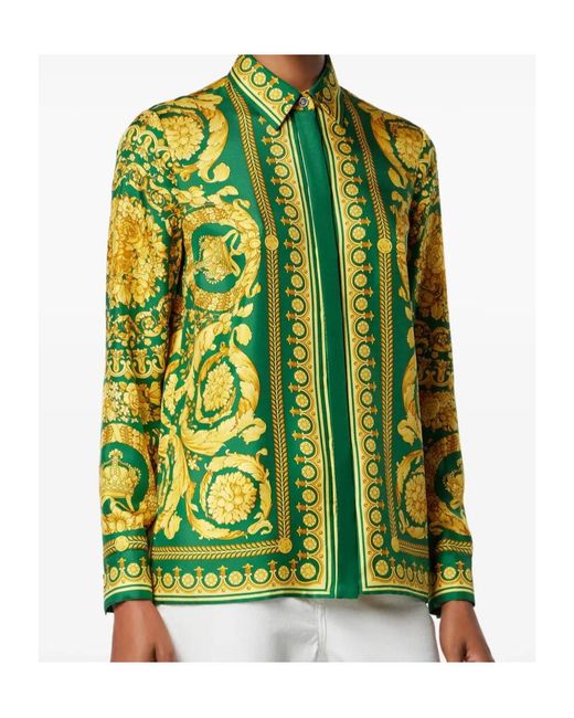 Versace Green Baroque Pattern Long Sleeved Shirt