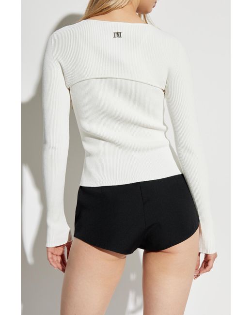 DSquared² White Cut-Out Ribbed-Knit Crewneck Top