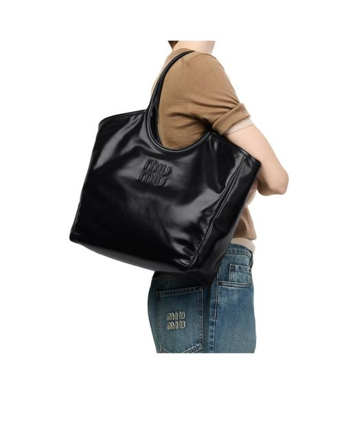 Miu Miu Black Large Ivy Soft Leather Bag