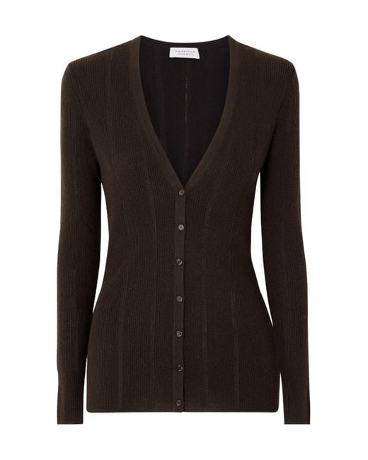 Gabriela Hearst Black Lillian Pointelle-Knit Wool Cardigan