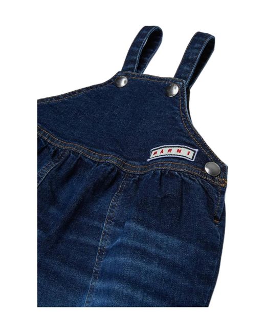 Marni Blue Logo-Patch Dungarees