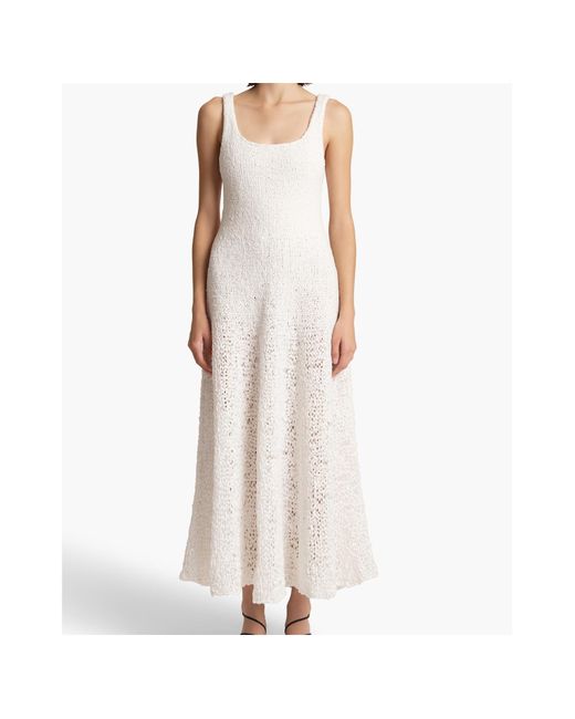 Khaite White Twigs Square-Neck Dress
