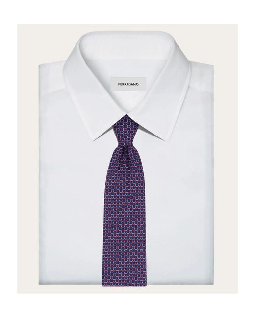 Ferragamo Purple Link Print Silk Tie for men