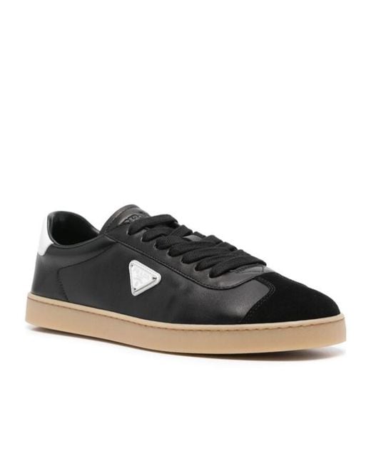 Prada Black Triangle-Logo Lace-Up Sneakers for men