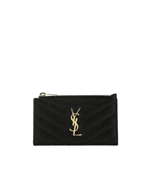 Saint Laurent Black Cassandre Matelassé Zipped Fragments Card Case