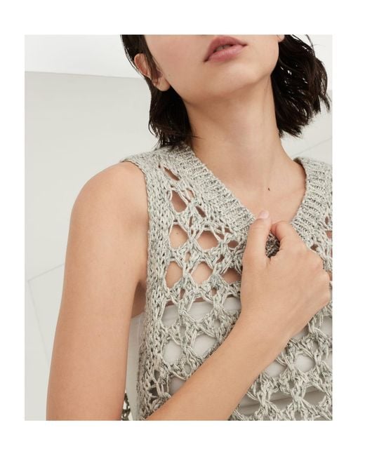 Brunello Cucinelli Gray Open-Knit Sleeveless Vest