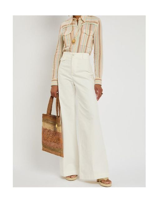 Chloé White Flared-Leg Canvas Trousers