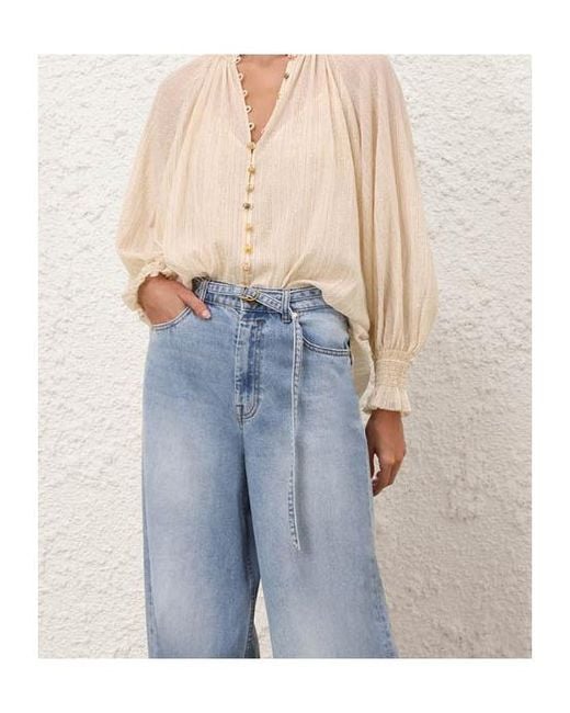 Zimmermann Natural Aster Elasticated Cuff Blouse