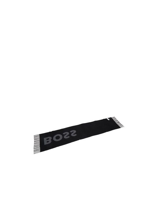 Boss Black Fringed Logo-Detail Scarf for men