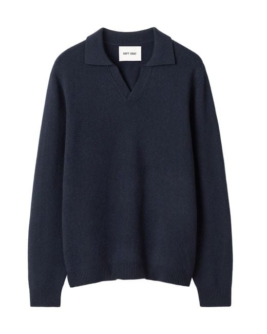 Soft Goat Blue Cashmere Polo Sweater for men