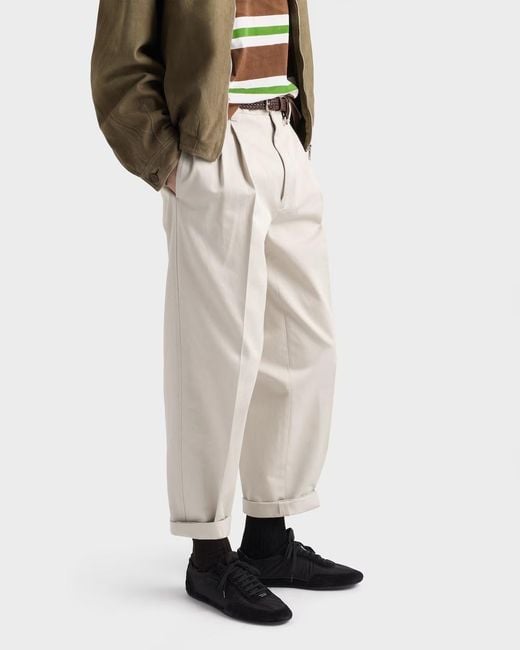 Prada White Pleated Relaxed Fit Trousers for men